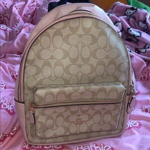 Coach Signature Beige and Pink Backpack
